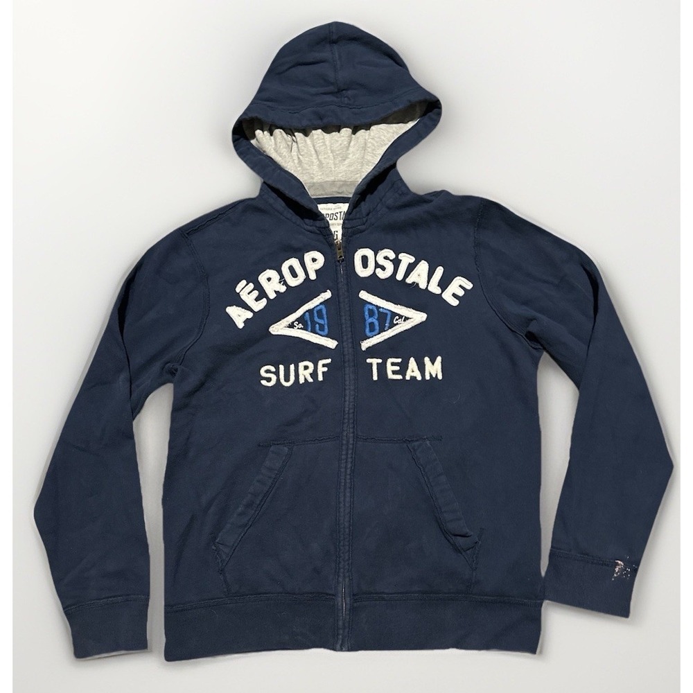 Aeropostale 1987 Navy Full Zip Up Hoodie Surf Team Size Large